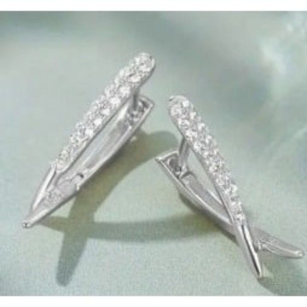 18k White Gold Plated Sterling Silver Simulated Diamond Zircon Earrings - Picture 4 of 5